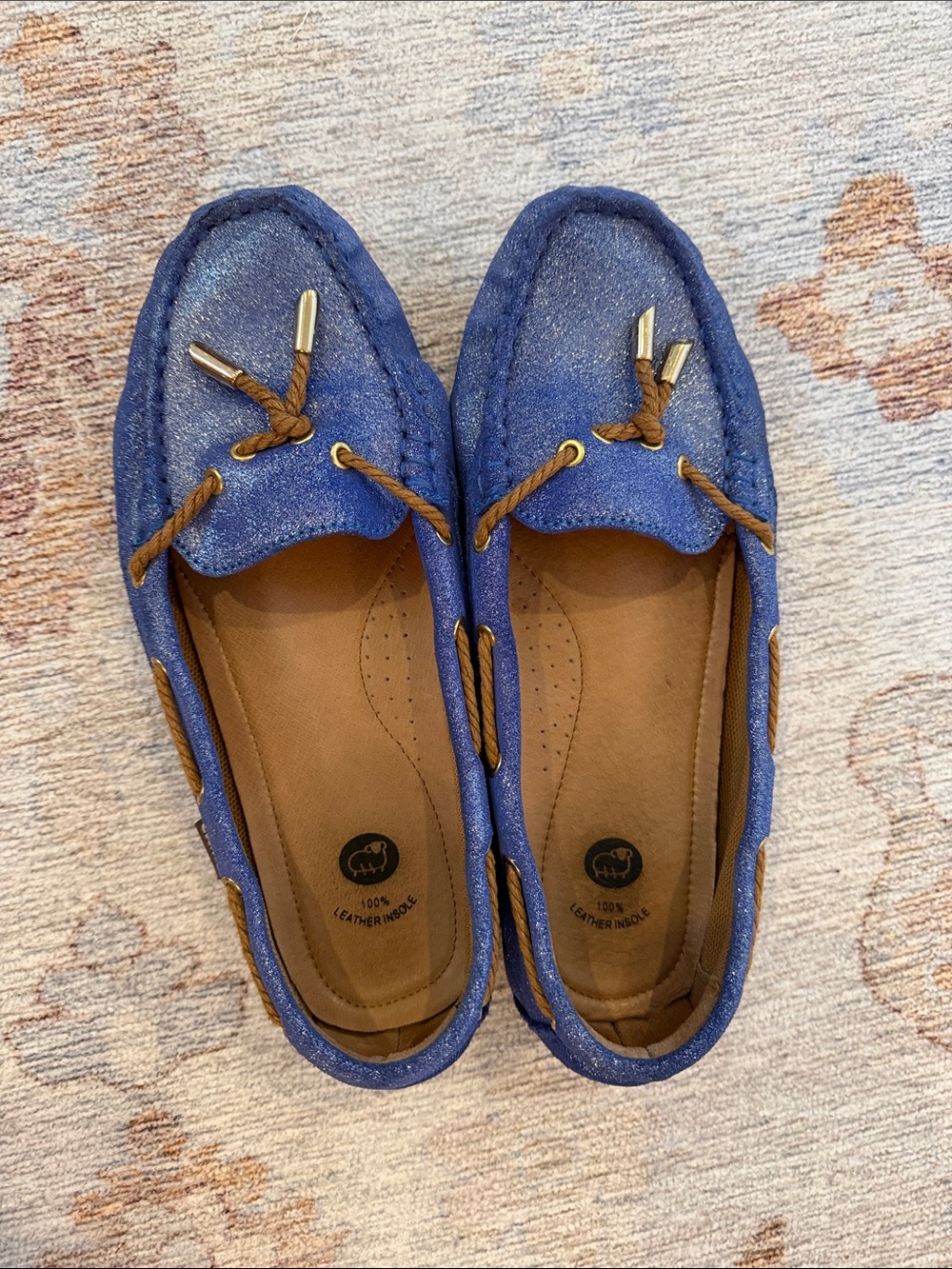LAMO Blue Metallic Shimmer Boat Shoes Loafers Size 9 EU 40